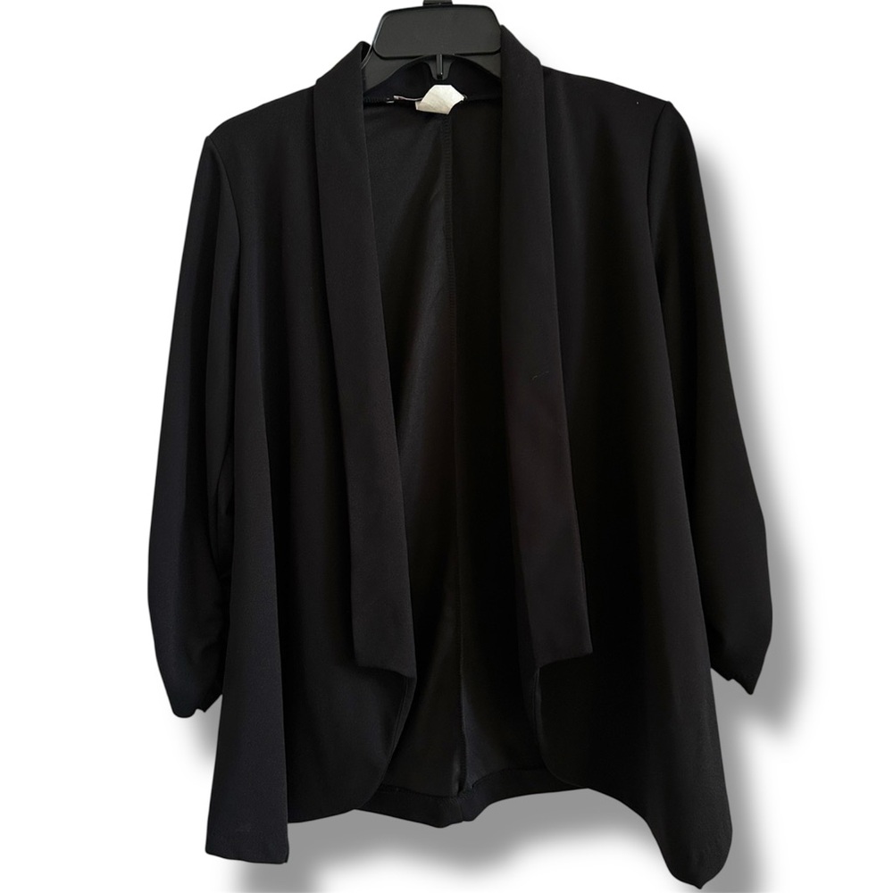 Women’s Elegant Black Open-Front Dressy Long Sleeve Blazer Size L